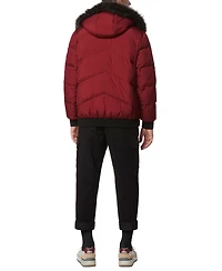 Marc New York Men's Down Bomber with Faux Fur Trim and Removable Hood