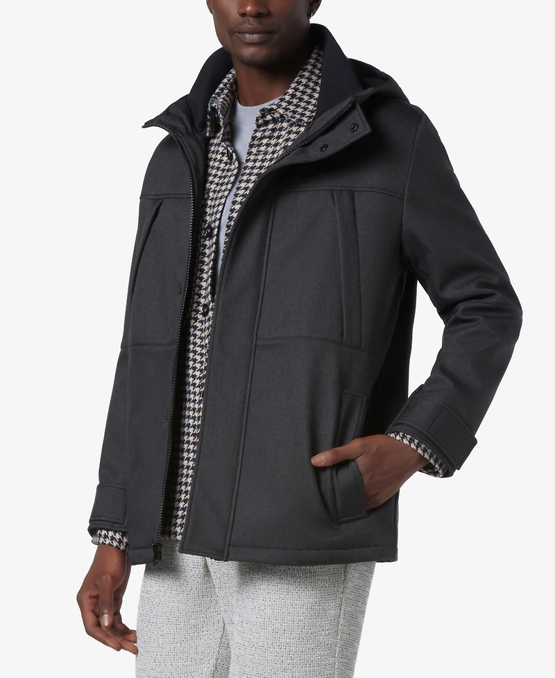 Marc New York Men's Tompkins Micro-Houndstooth Fleece-Lined Soft Shell Hooded Parka