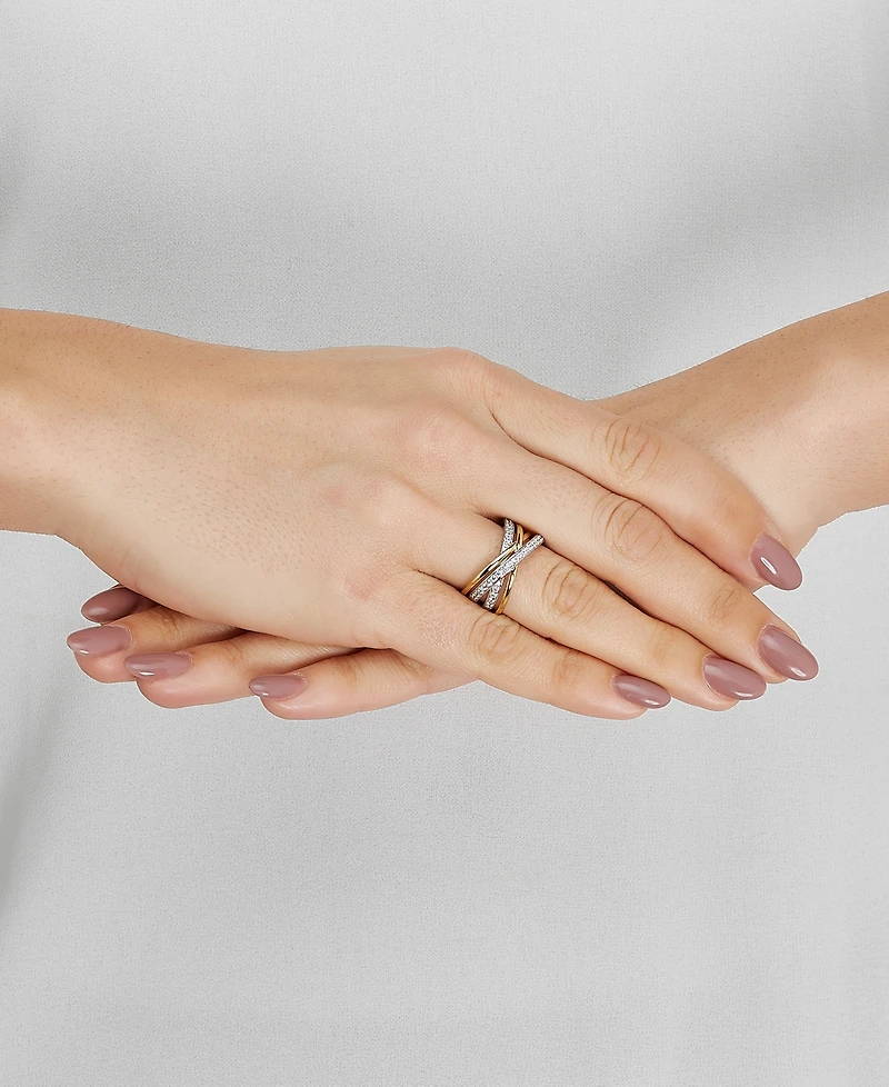 Cubic Zirconia Multirow Crossover Ring in Sterling Silver & 14k Gold-Plate