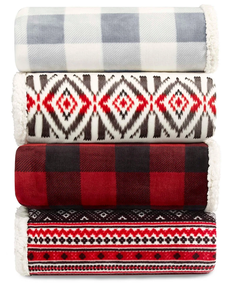 Eddie Bauer Mountain Plaid Ultra Soft Plush Fleece Reversible Blanket
