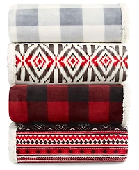 Eddie Bauer Mountain Plaid Ultra Soft Plush Fleece Reversible Blanket