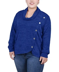 Ny Collection Plus Size Long Sleeve Overlapping Cowl Neck Top