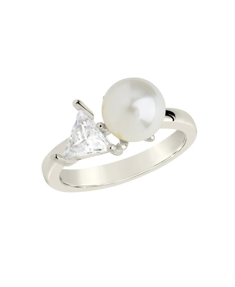 Sterling Forever Cubic Zirconia and Imitation Pearls Dara Ring