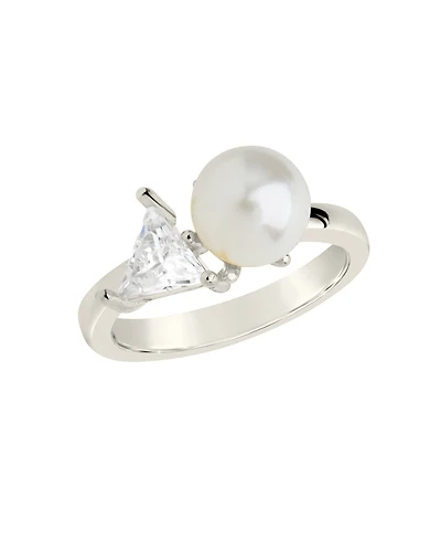 Sterling Forever Cubic Zirconia and Imitation Pearls Dara Ring