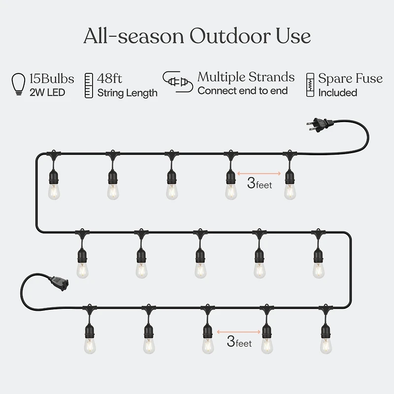 Brightech Ambience Pro 48 ft. Indoor/Outdoor Led Weatherproof 2-Watt String Lights with Neutral White Hue