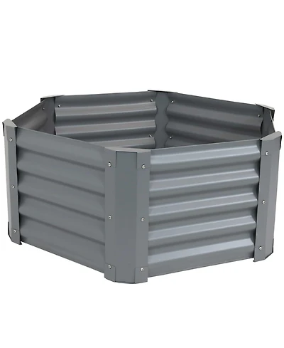 Galvanized Raised Garden Bed Outdoor - Metal Planter Box for Gardening Vegetables and Plants - 16.25" H Hexagon - Gray