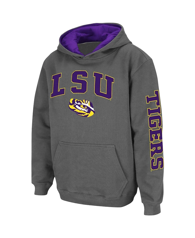 Youth Boys Colosseum Charcoal Lsu Tigers 2-Hit Team Pullover Hoodie
