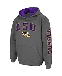Youth Boys Colosseum Charcoal Lsu Tigers 2-Hit Team Pullover Hoodie