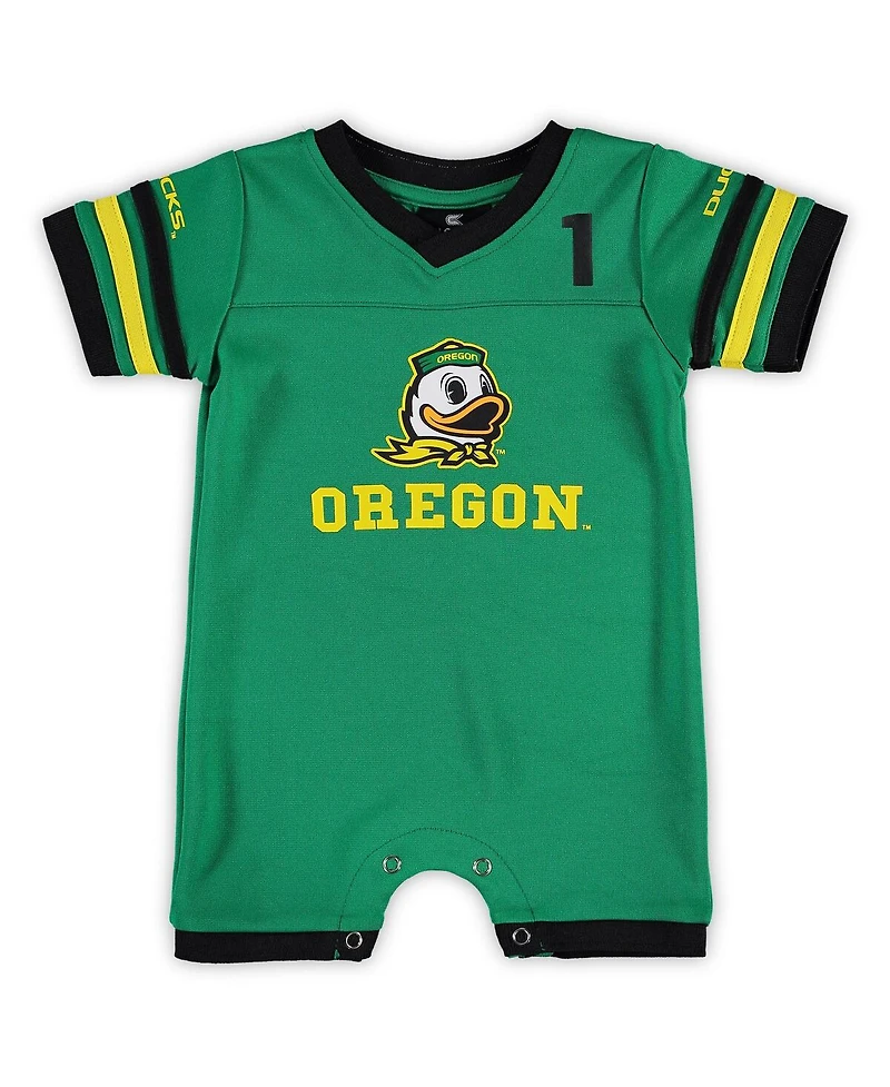Newborn and Infant Boys and Girls Colosseum Green Oregon Ducks Bumpo Football Logo Romper