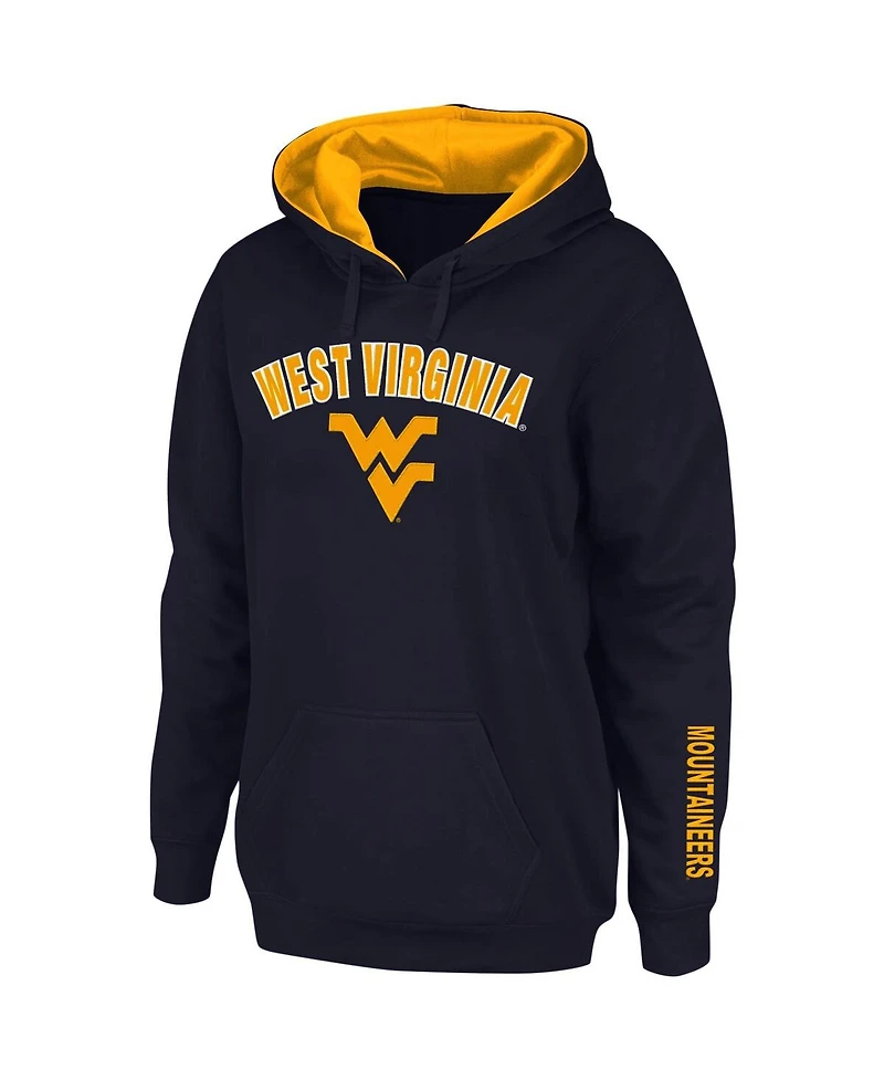 Women's Navy West Virginia Mountaineers Arch and Logo 1 Pullover Hoodie