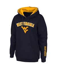 Women's Navy West Virginia Mountaineers Arch and Logo 1 Pullover Hoodie