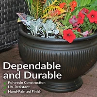 Elizabeth 16" Double-Walled Polyresin Ribbed Urn Outdoor Planter - Uv-Resistant Rust Finish - Set of 4
