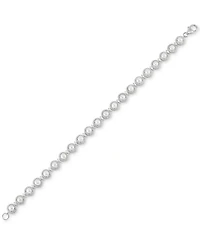 Arabella Cultured Freshwater Button Pearl (4 - 4-1/2mm) & Cubic Zirconia Link Bracelet in Sterling Silver