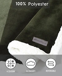 Eddie Bauer Pine Plaid Ultra Soft Plush Fleece Reversible Throw, 60" x 50"