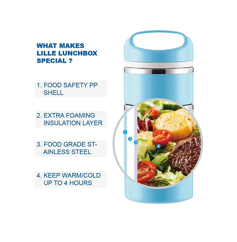 Lille Home Stackable Compartment Lunch Box With Lunch Bag, Cutlery Set