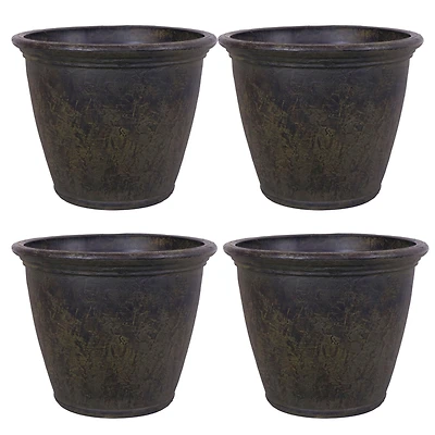 Anjelica Flower Pot Planter - Outdoor/Indoor Unbreakable Double-Walled Polyresin with Uv-Resistant Sable Finish - Set of 4 - Large 24-Inch Diameter