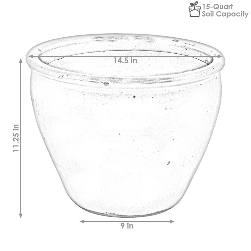 Large Ceramic Planter - Indoor or Outdoor Plant Pot with Drainage Holes - Gray Glaze Finish - 15" - Chalet