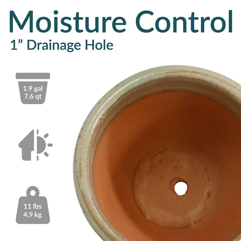 Chalet Outdoor/Indoor High-Fired Glazed Uv- and Frost-Resistant Ceramic Planters with Drainage Holes - 2-Pack
