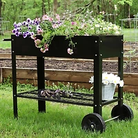 43-Inch Galvanized Steel Raised Garden Bed Cart - Outdoor Elevated Planter with Wheels for Vegetables