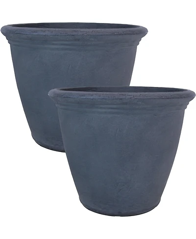 Anjelica 20" Double-Walled Polyresin Outdoor Planter with Uv-Resistant Slate Finish - Set of 2