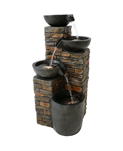 Sunnydaze Decor Staggered Bowls 34-Inch Outdoor Water Fountain - Led Lights -Electric Submersible Pump with Adjustable Flow