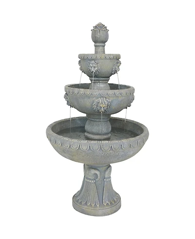 Sunnydaze Decor Lion Head 53-Inch 4-Tier Fiberglass Water Fountain - Electric Submersible Pump