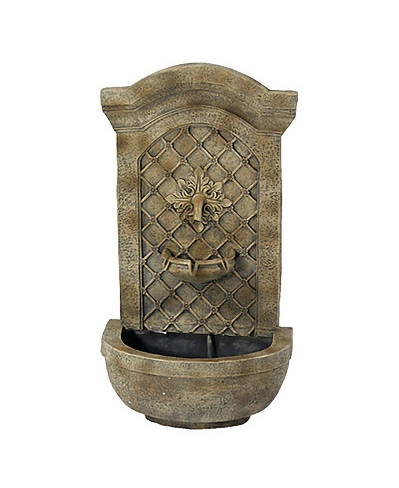 Sunnydaze Decor Rosette 31-Inch Polystone Outdoor Solar Wall Fountain - Florentine Stone Finish