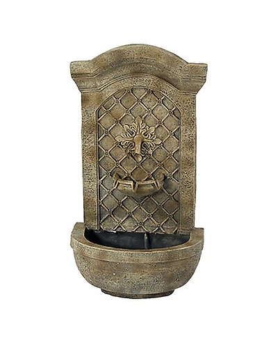 Sunnydaze Decor Rosette 31-Inch Polystone Outdoor Solar Wall Fountain - Florentine Stone Finish