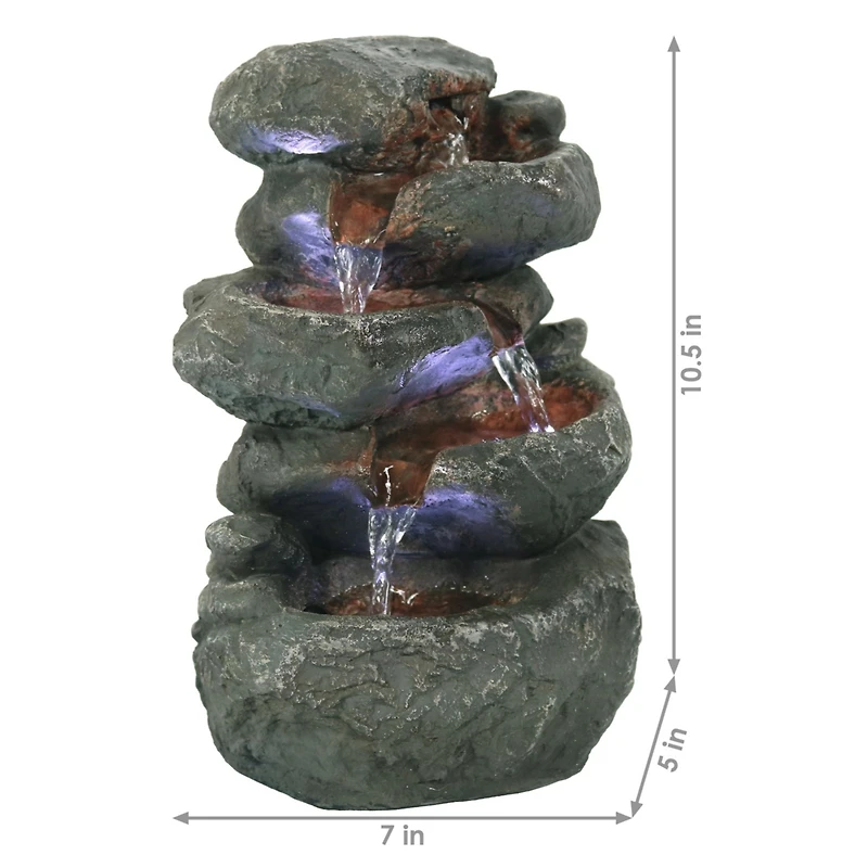 Indoor Home Decorative Relaxing Stacked Rocks Tabletop Water Fountain with Led Lights - 10"