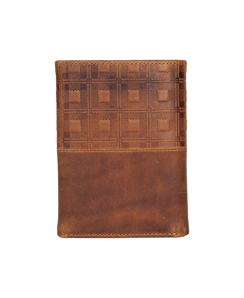 Lucky Brand Men's Plaid Embossed Leather Trifold Wallet