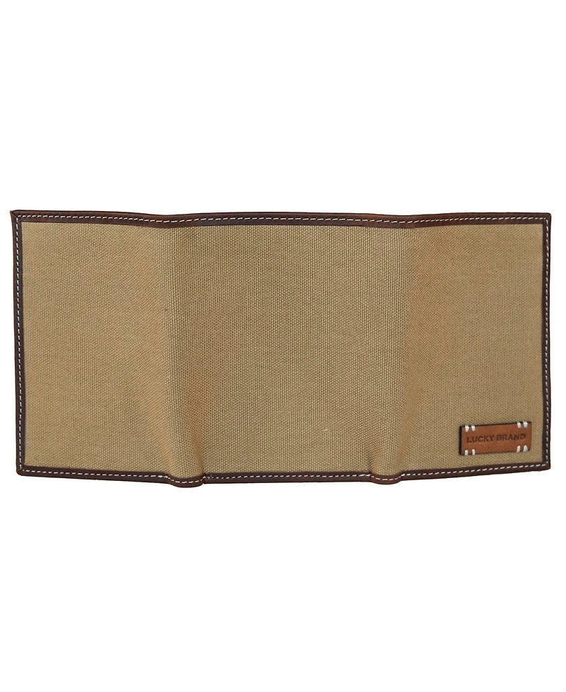 Lucky Brand Men's Canvas with Leather Trim Trifold Wallet