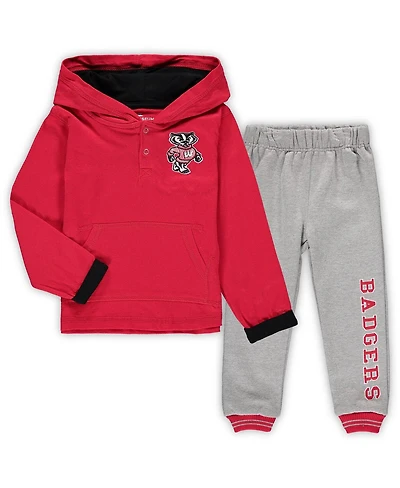 Toddler Boys Colosseum Red, Heathered Gray Wisconsin Badgers Poppies Hoodie and Sweatpants Set