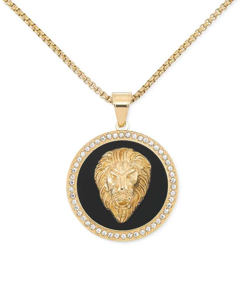 Legacy for Men by Simone I. Smith Black Agate & Lion Head 24" Pendant Necklace in Gold-Tone Ion-Plated Stainless Steel