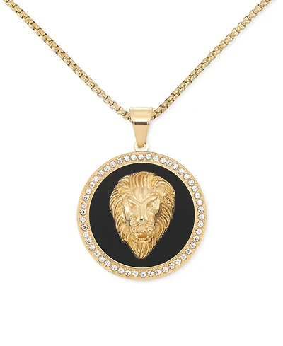 Legacy for Men by Simone I. Smith Black Agate & Lion Head 24" Pendant Necklace in Gold-Tone Ion-Plated Stainless Steel