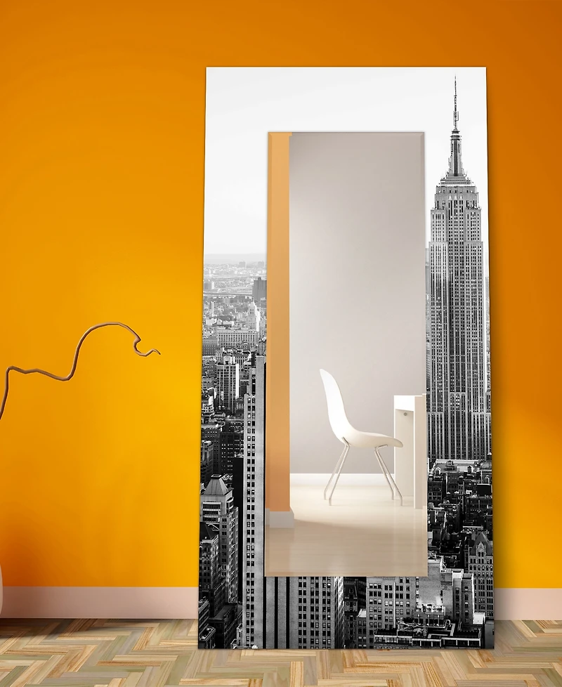 Empire Art Direct 'My N.y.' Rectangular On Free Floating Printed Tempered Art Glass Beveled Mirror, 72" x 36"