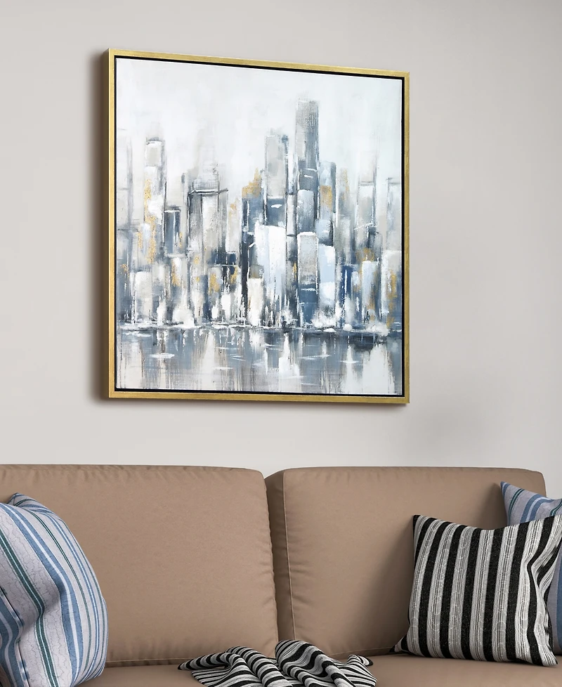 Empire Art Direct Winter Cityscape Textured Glitter Hand Painted Canvas Wall Art, 36" x 36"