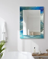 Empire Art Direct 'Subtle Blues' Rectangular On Free Floating Printed Tempered Art Glass Beveled Mirror, 40" x 30"