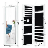 Costway Wall Mounted Mirrored Jewelry Cabinet Organizer w/Led Lights