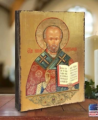 Designocracy Icon Saint Nicholas Wall Art on Wood 8"