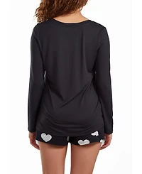 iCollection Women's Kind Heart Modal Henley Pajama Short Set and Ultra Soft Comfy Cozy Style, 2 Piece