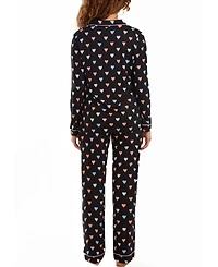 iCollection Women's Tobey Button Down Modal Pajama Pant Set with Pink Contrast Trim, 2 Piece