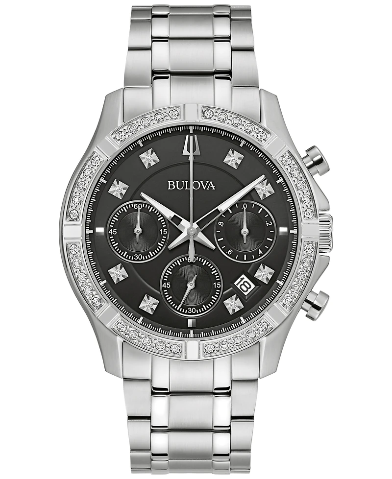 Bulova Men's Chronograph Classic Diamond (1/8 ct. t.w.) Stainless Steel Bracelet Watch 44mm, A Macy's Exclusive Style