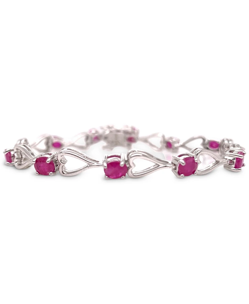 Ruby Heart Link Bracelet (6 ct. t.w.) in Sterling Silver (Also in Emerald, Tanzanite & Sapphire)