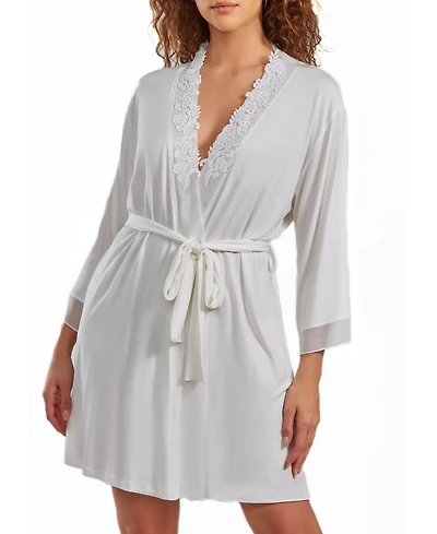 iCollection Women's Cyrus Lace Robe with Mesh Trimmed Sleeves and Self Tie with Sash