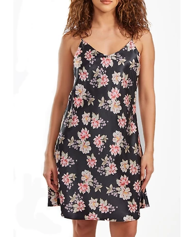 iCollection Women's Cyrus Ultra Soft Floral Satin Chemise Bias Cut Silhouette