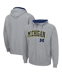 Men's Colosseum Heathered Gray Michigan Wolverines Arch and Logo 3.0 Full-Zip Hoodie