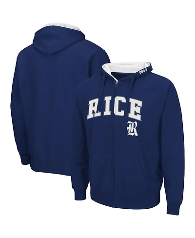 Men's Colosseum Navy Rice Owls Arch and Logo 3.0 Full-Zip Hoodie