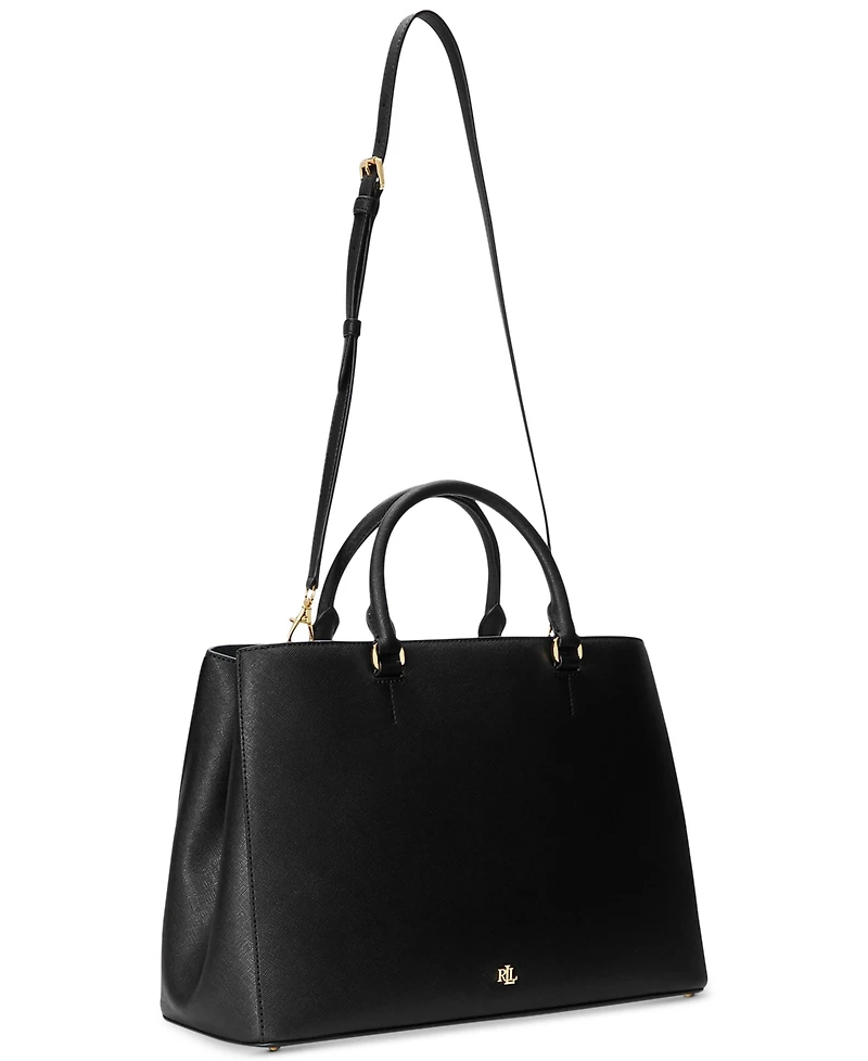 Lauren Ralph Crosshatch Leather Large Hanna Satchel