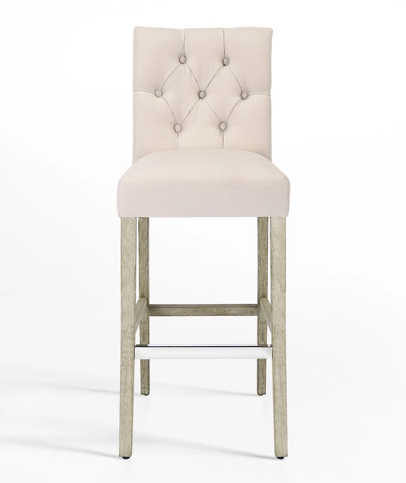 29" Upholstered Linen Fabric Tufted Bar Stool Chair