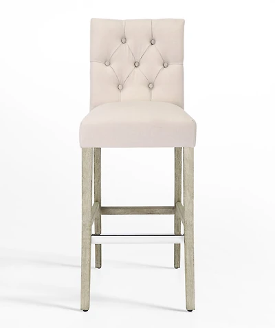 29" Upholstered Linen Fabric Tufted Bar Stool Chair